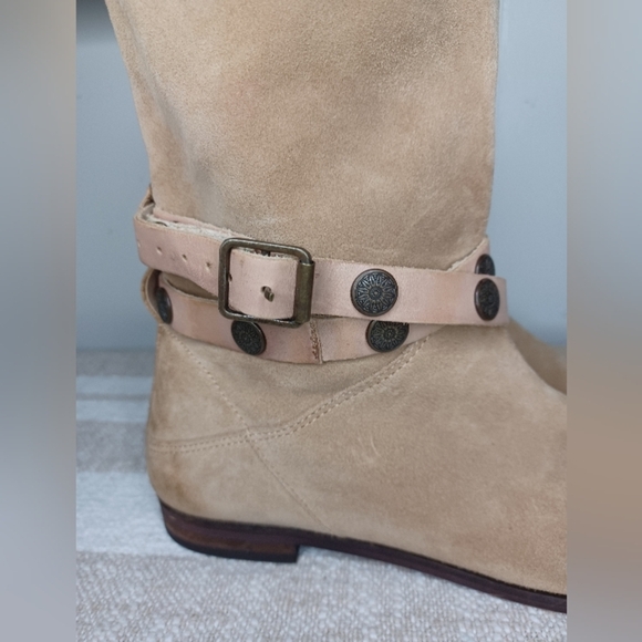 Free People Beige Suede Heeled Boots with Strap Accents NWOT - Picture 8 of 10